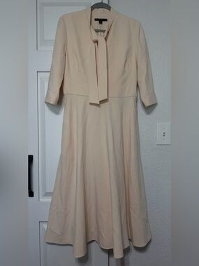 Black Halo Cream Long-Sleeve Midi Dress with Neck Tie